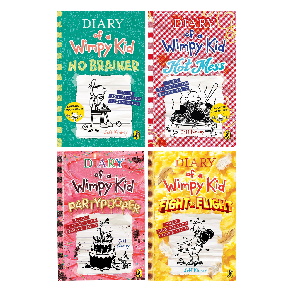 Diary of a Wimpy Kid Books 18–21 Collection Set by Jeff Kinney | No Brainer, Hot Mess, Partypooper & Fight or Flight | Hilarious Children's Books