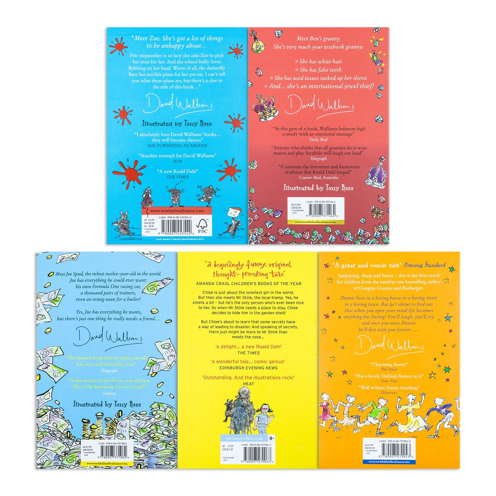 The World Of David Walliams Collection - 5 Paperback Books for Kids (Shrinwrap)