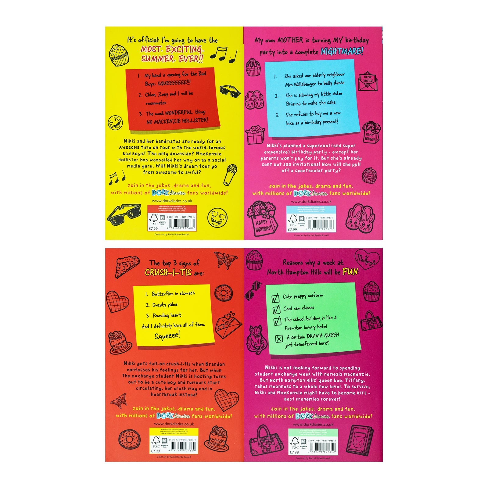Dork Diaries Series 4 Books Collection Set 11 to 14 by Rachel Renee Russell (Birthday Drama!, Spectacular Superstar, Crush Catastrophe, Frenemies Forever )