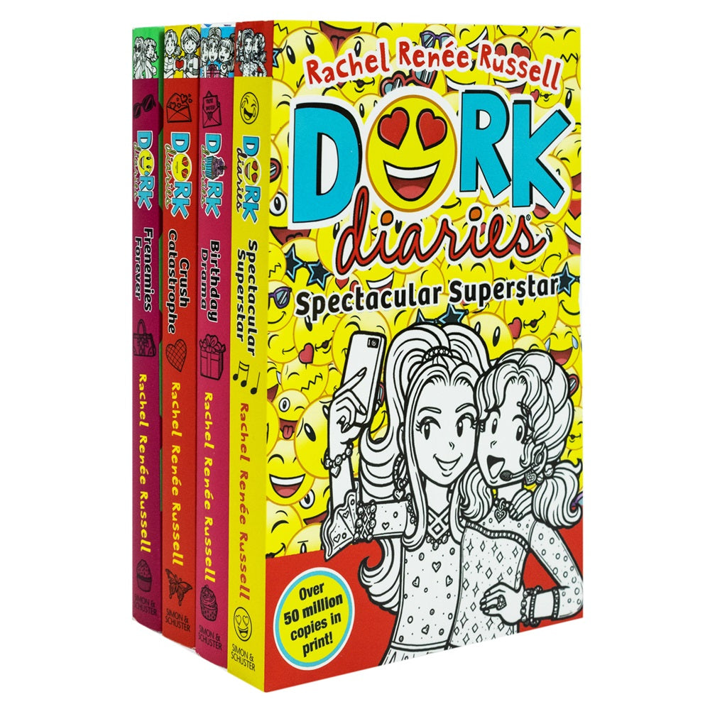Dork Diaries Series 4 Books Collection Set 11 to 14 by Rachel Renee Russell (Birthday Drama!, Spectacular Superstar, Crush Catastrophe, Frenemies Forever )