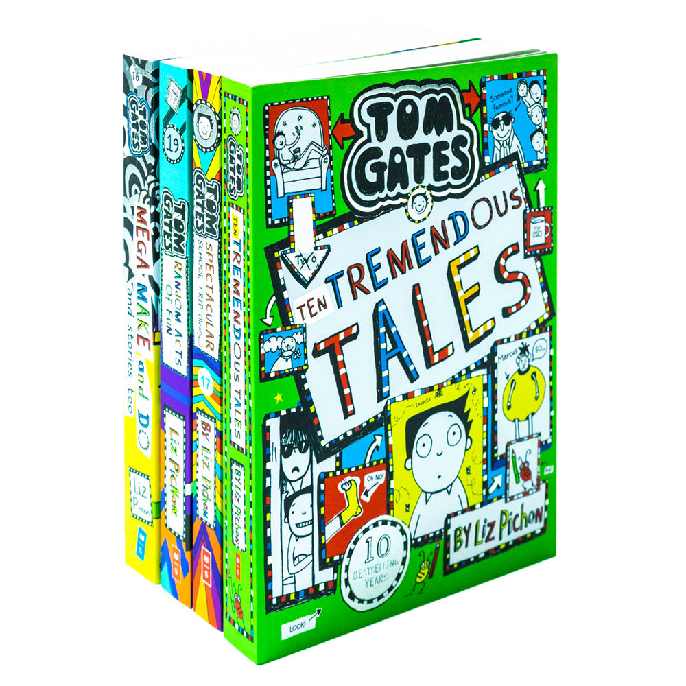 Tom Gates Series 16-19 Book Set by Liz Pichon | Children's Funny Stories Collection: Mega Make and Do, Spectacular School Trip, Tremendous Tales