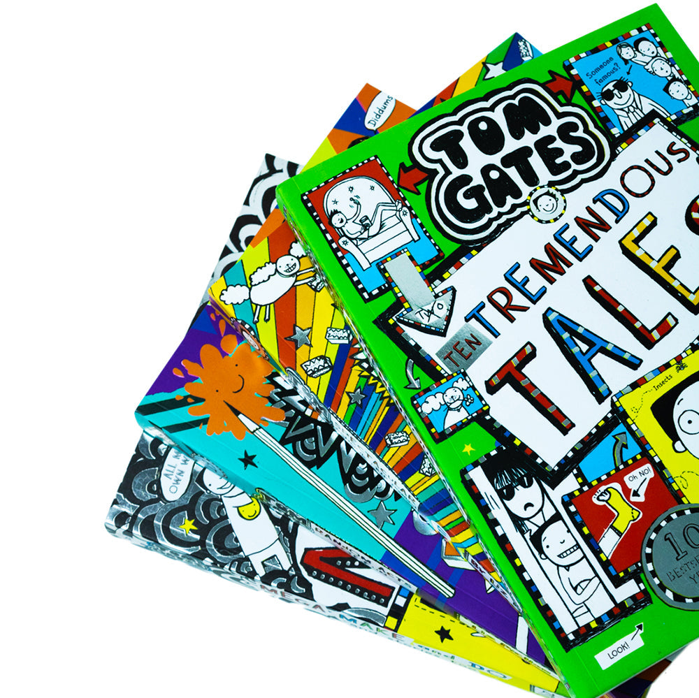 Tom Gates Series 16-19 Book Set by Liz Pichon | Children's Funny Stories Collection: Mega Make and Do, Spectacular School Trip, Tremendous Tales