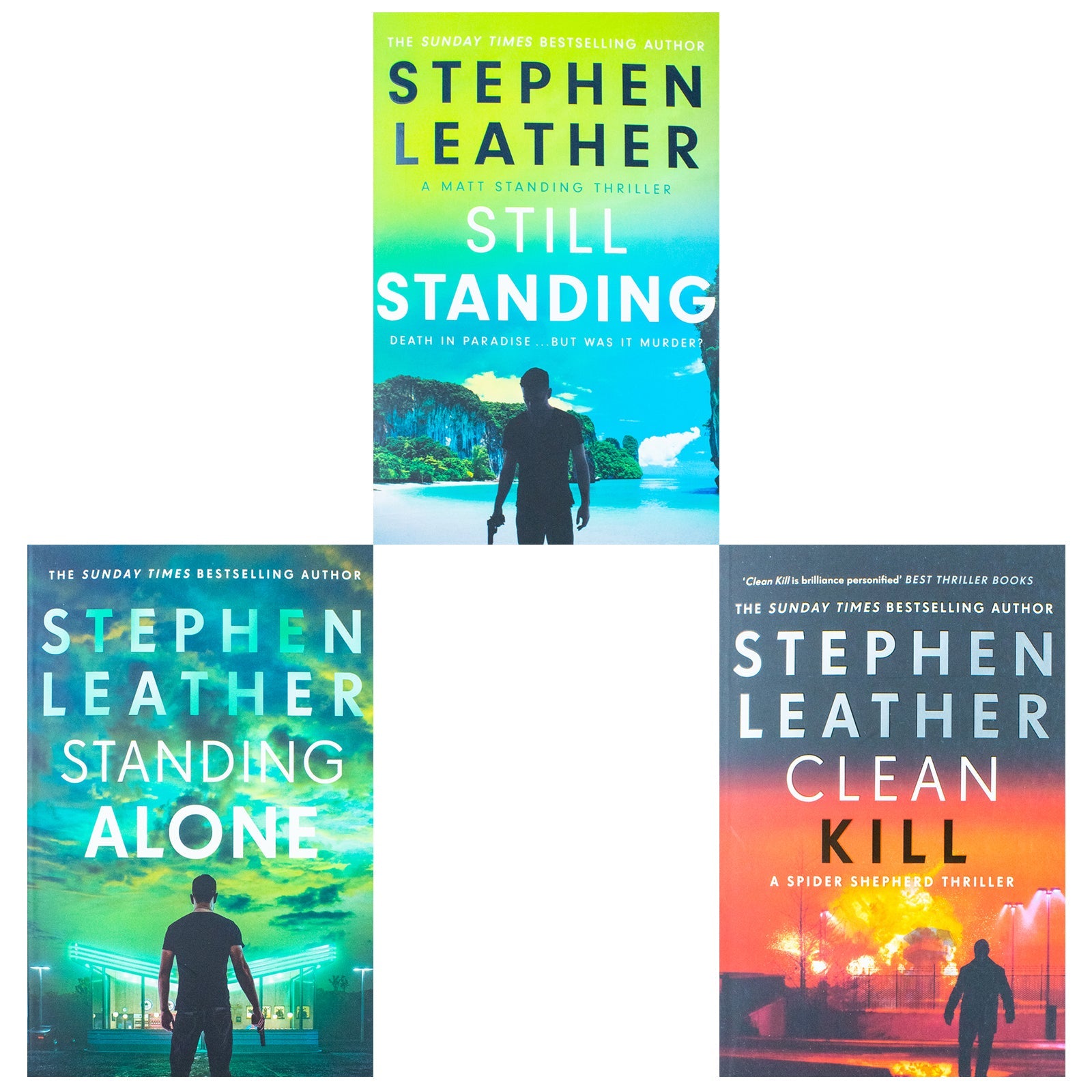 Stephen Leather – 3 Paperback Book Thriller Collection Set (Clean Kill, Still Standing, Standing Alone) | Action, Suspense, Mystery Fiction Novels