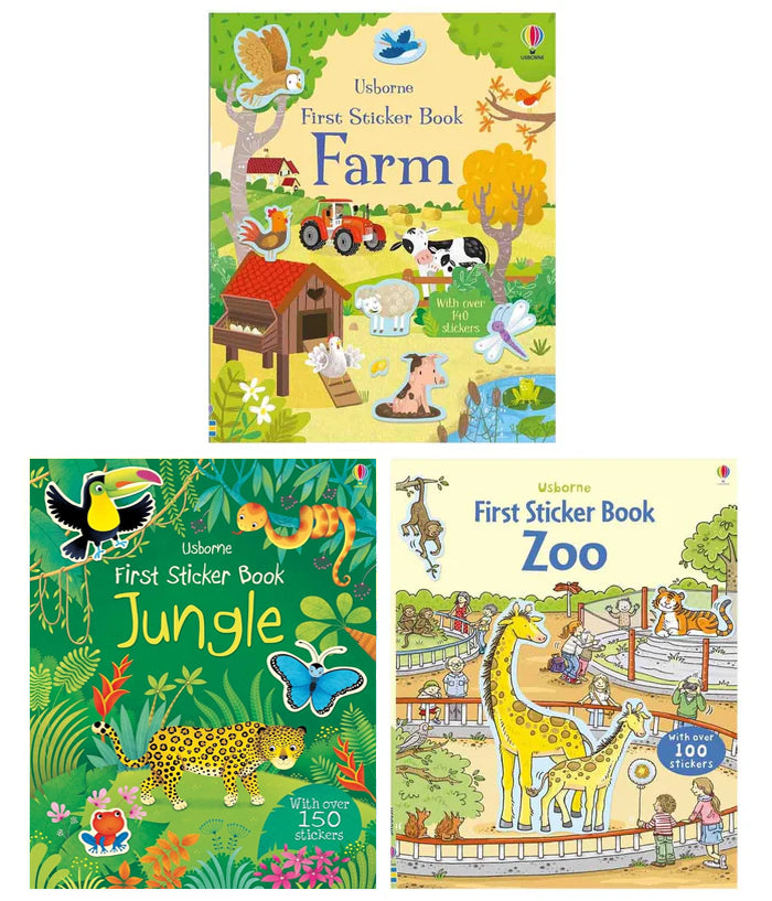 Usborne First Sticker 3 Books Collection Set (Zoo, Farm and Jungle )