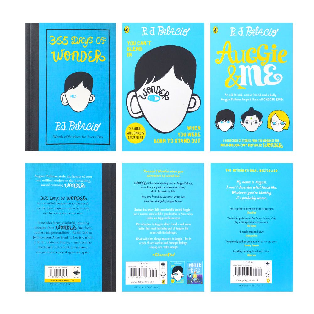 R J Palacio 3 Paperback Book Collection| Wonder, Auggie & Me, 365 Days of Wonder | Inspirational Children's Books on Friendship, Empathy & Imagination