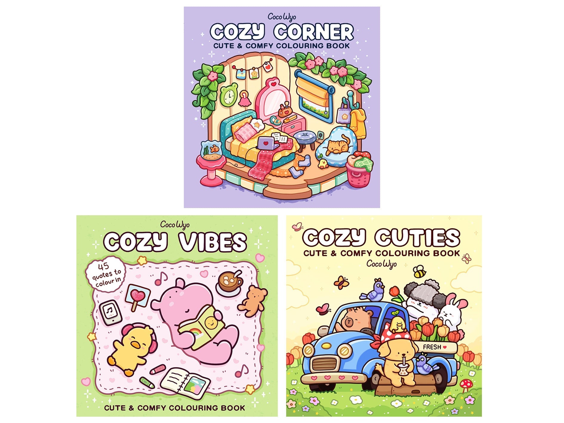 Coco Wyo Cozy Colouring Collection 3 Books Set (Cozy Corner, Cozy Cuties, Cozy Vibes) | Paperback