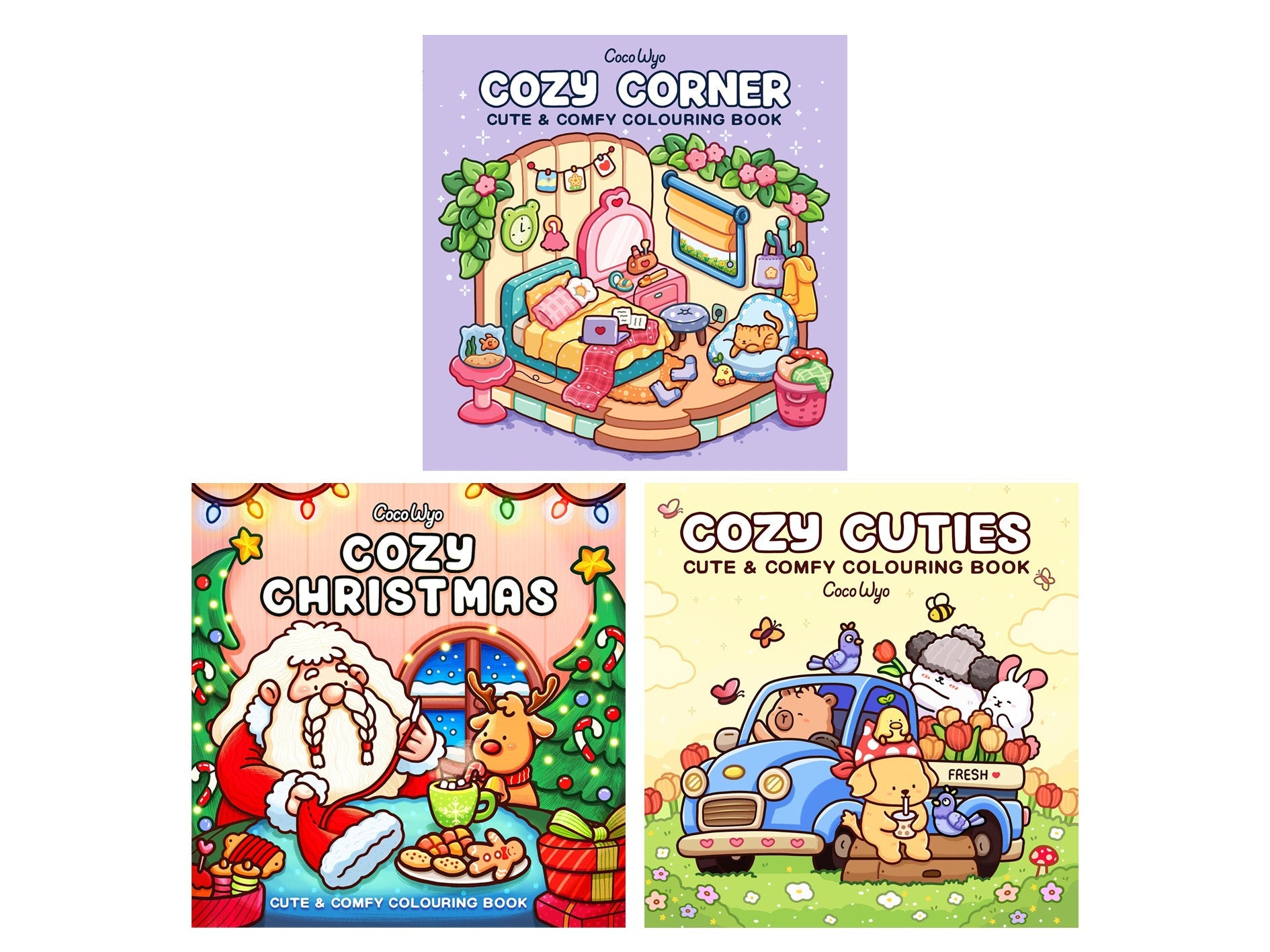 Coco Wyo Cozy Colouring Collection 3 Books Set (Cozy Corner, Cozy Cuties, Cozy Christmas)