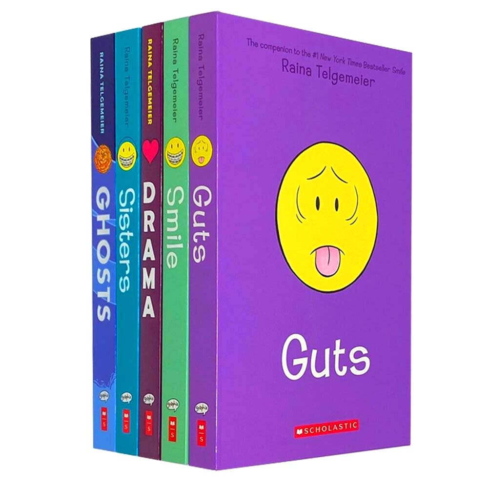 Raina Telgemeier Graphic Novels 5-Book Set – Smile, Drama, Sisters, Ghosts, Guts | Kids' Fiction, Humor, Emotions, Comic Books & Young Readers Series