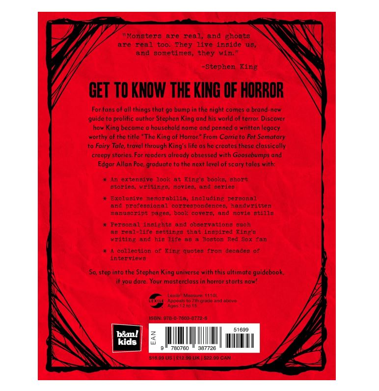 Stephen King: His Life, Work, and Influences Book (Young Readers' Edition) by Bev Vincent | Illustrated Author Biography & Horror Writing Guide | Paperback