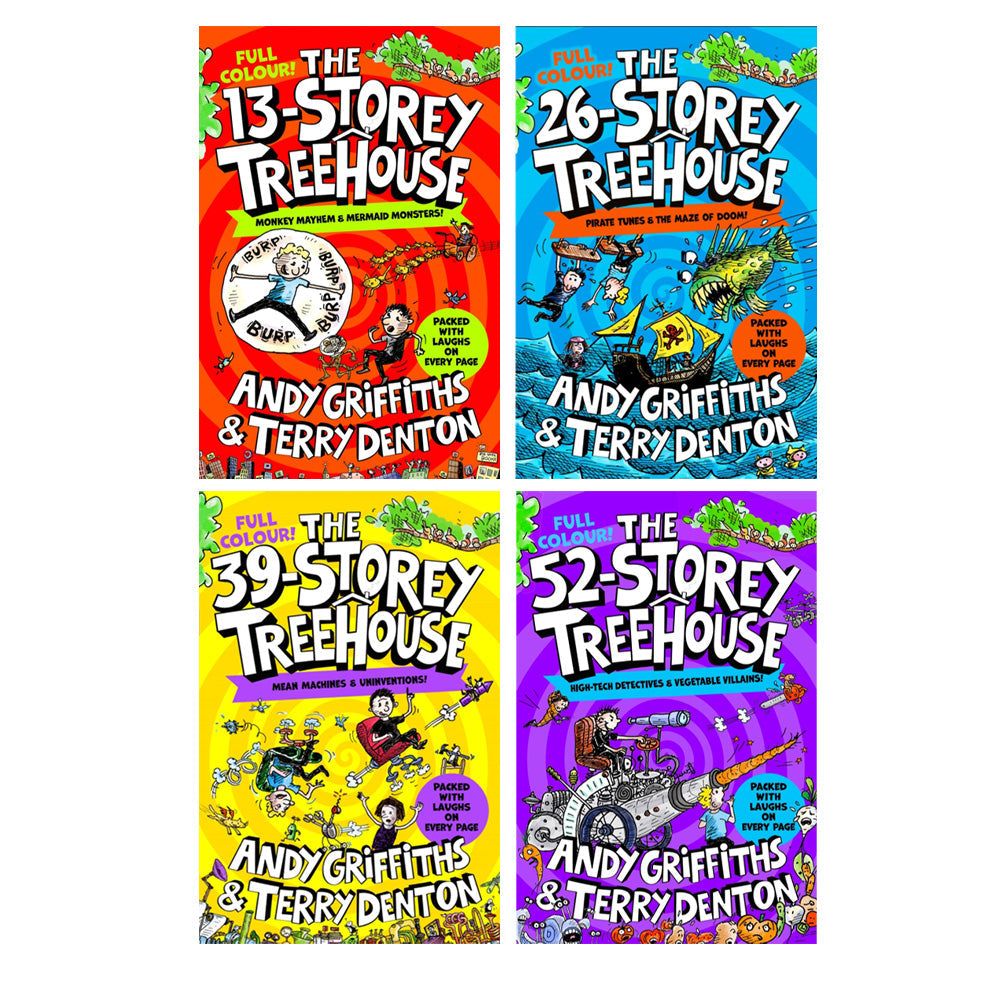 The Treehouse Colour Edition Collection 4 Books Set By Andy Griffiths (The 13-Storey Treehouse, The 26-Storey Treehouse, The 39-Storey Treehouse and The 52-Storey Treehouse)