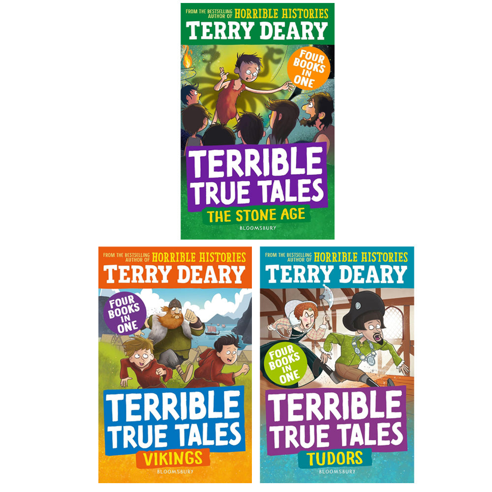 Terrible True Tales 3 Books Collection Set by Terry Deary (Vikings, Tudors and The Stone Age) |  Paperback