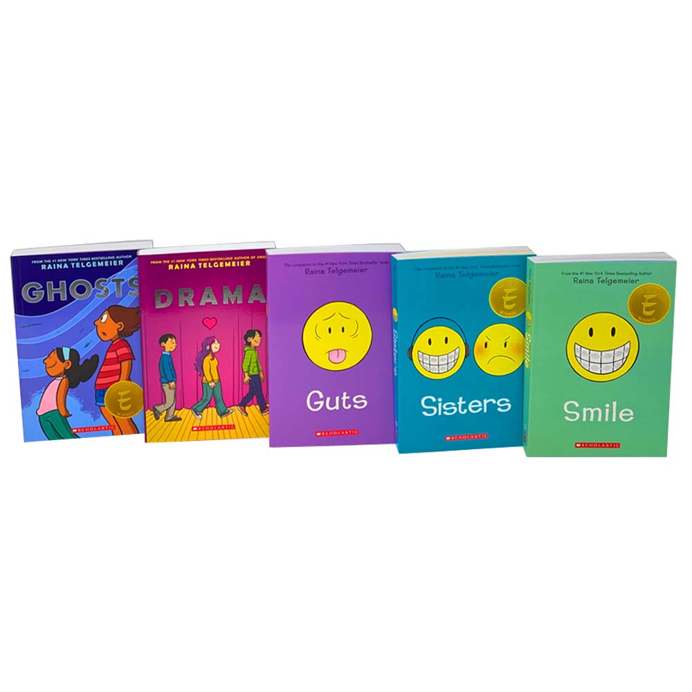 Raina Telgemeier Graphic Novels 5-Book Set – Smile, Drama, Sisters, Ghosts, Guts | Kids' Fiction, Humor, Emotions, Comic Books & Young Readers Series