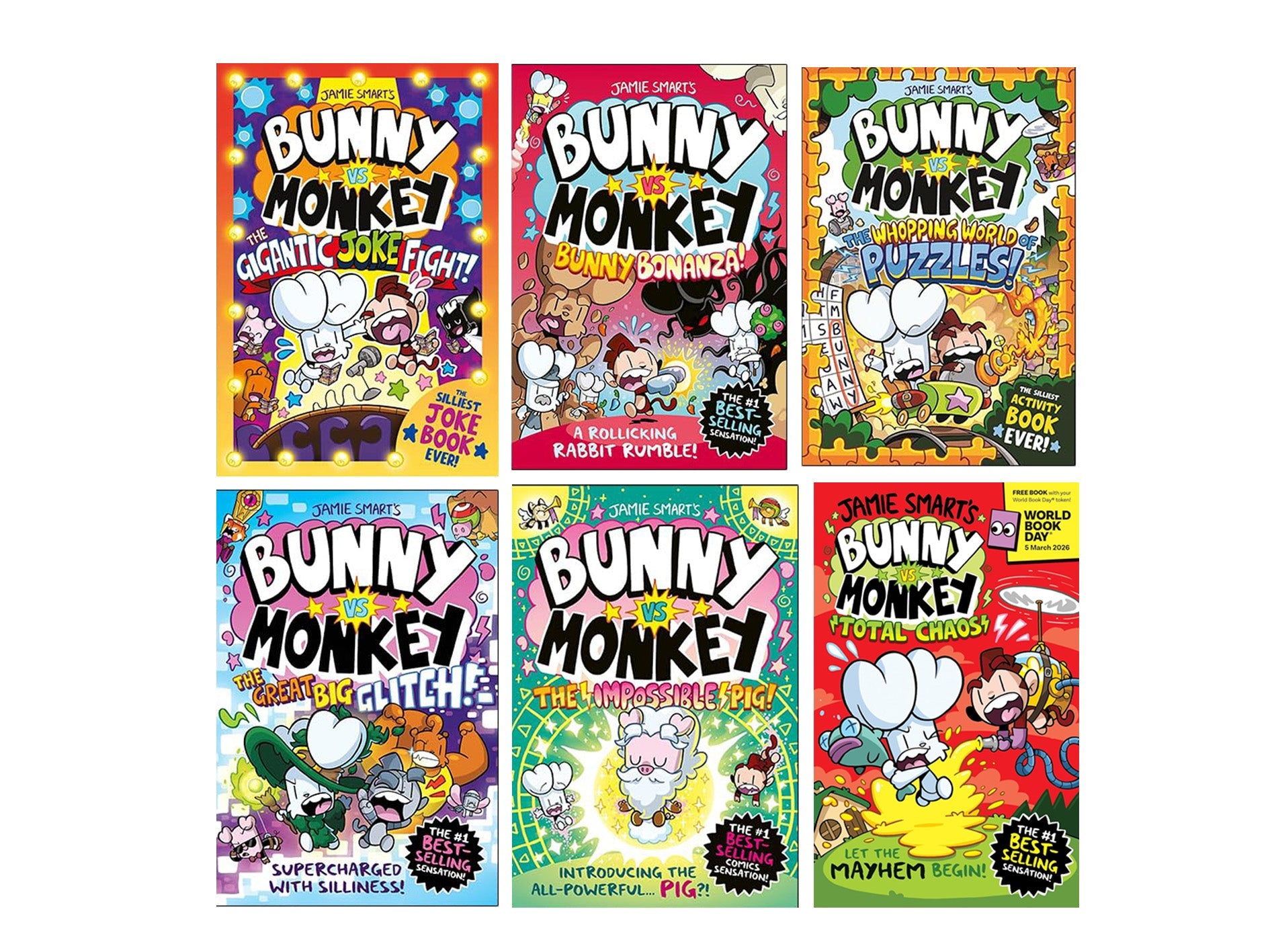 Bunny vs Monkey 6-Book Collection Set by Jamie Smart Including World Book Day 2026 (Bunny Bonanza, The Whopping World of Puzzles, Total Chaos and MORE!) | Paperback